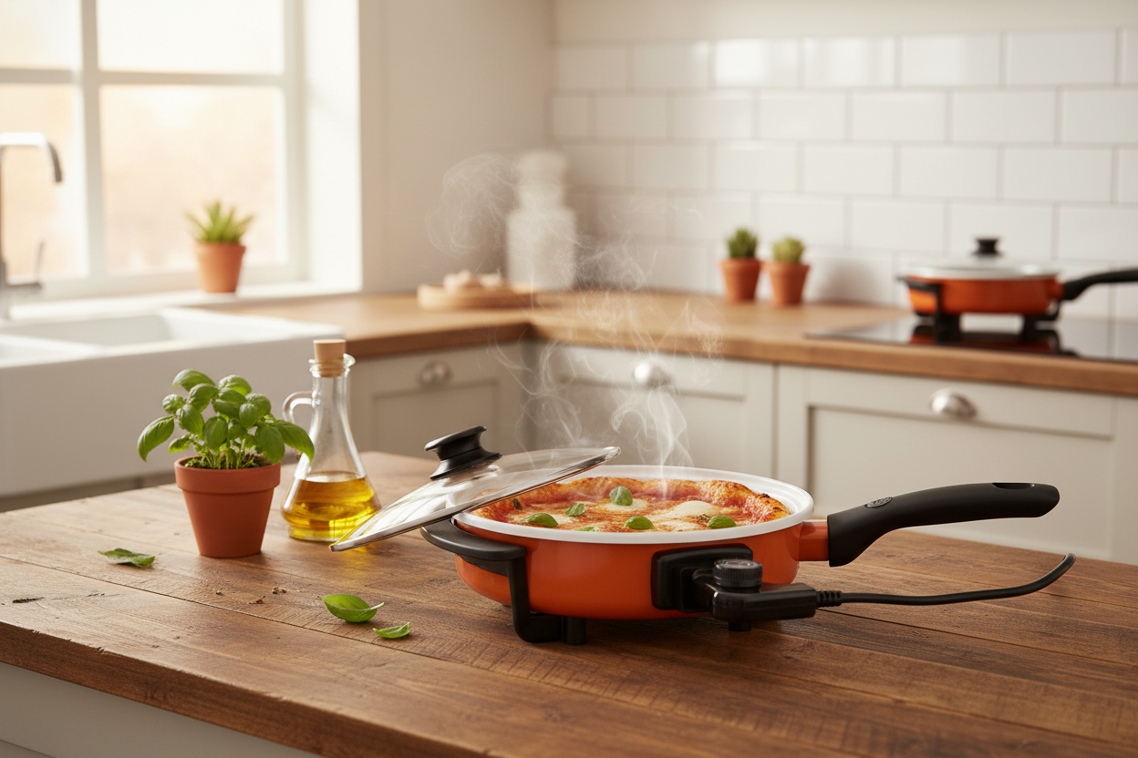 KitchenFactory elektrisk pizzaovn med lokk - 1500W