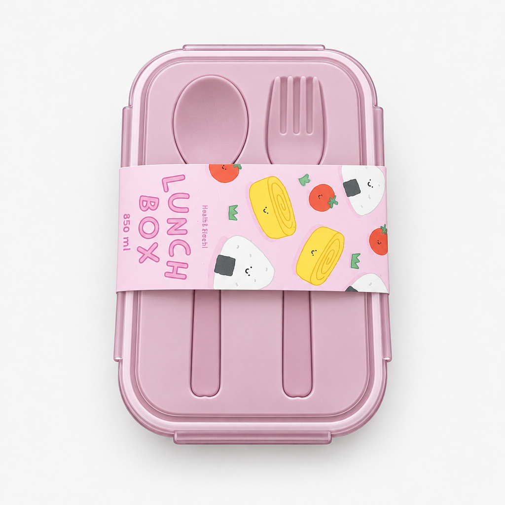 Moshi Moshi matboks med med skje og gaffel 850 ml – rosa