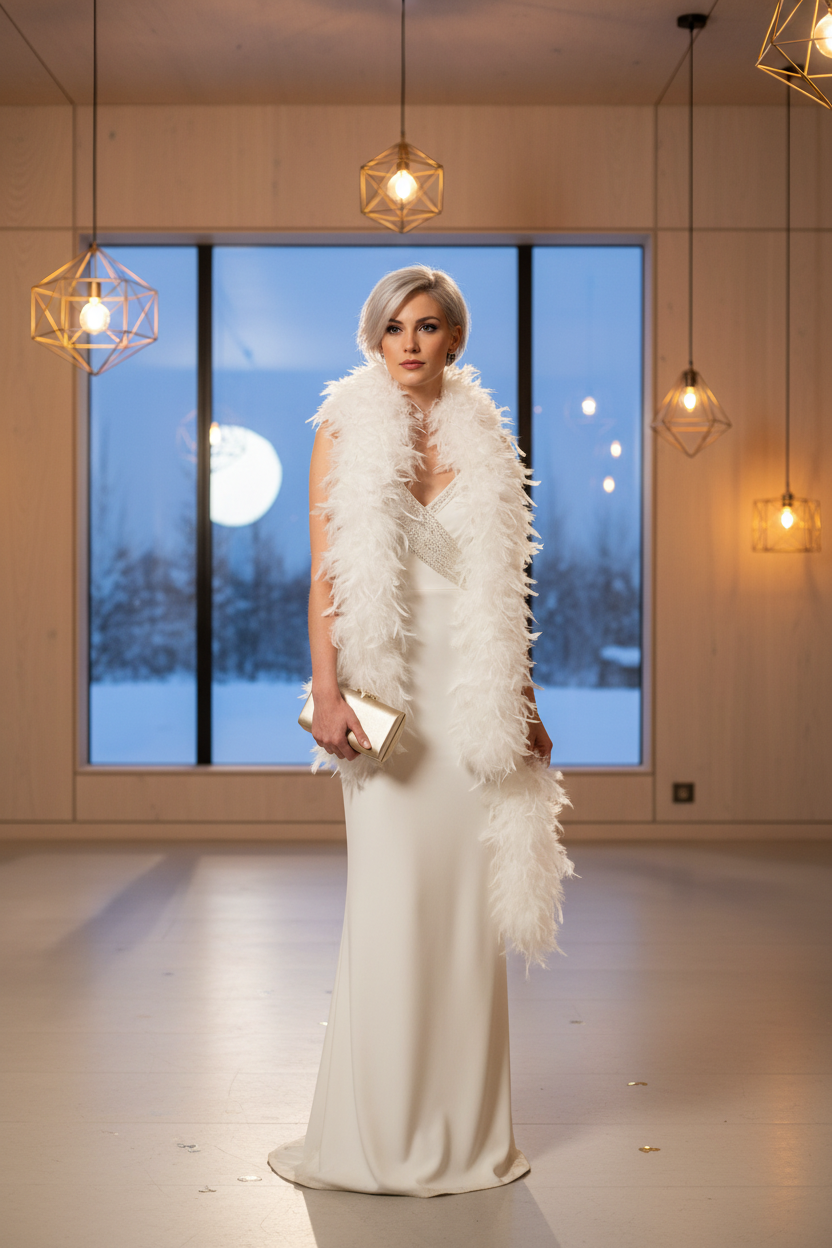 Fjærboa Hvit på person