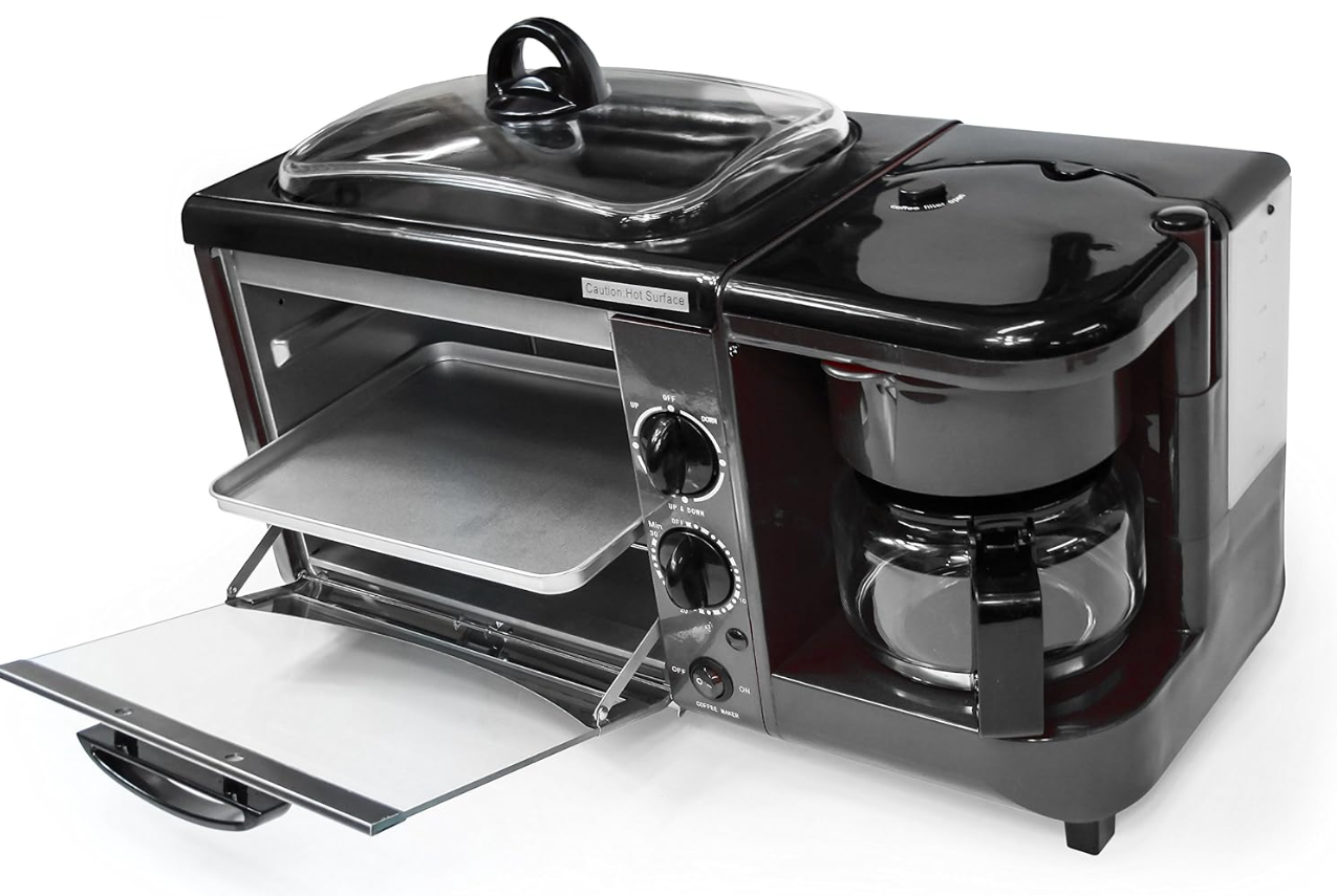 Multifunksjonell 3-i-1 frokostmaskin - Miniovn, Kaffetrakter & Stekeplate