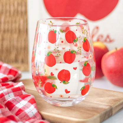 Glass med Epledekor 350ml - Fargerikt Drikkeglass - Vinglass