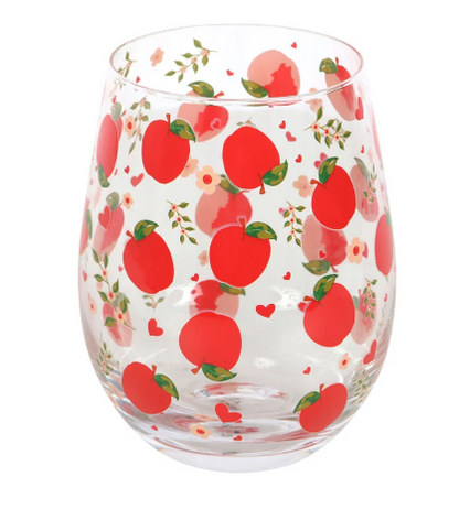 Glass med Epledekor 350ml - Fargerikt Drikkeglass - Vinglass