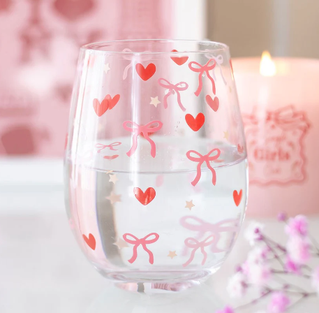 Glass med Hjertedekor 450ml - Søtt Drikkeglass - Vinglass