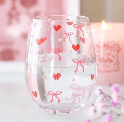 Glass med Hjertedekor 450ml - Søtt Drikkeglass - Vinglass