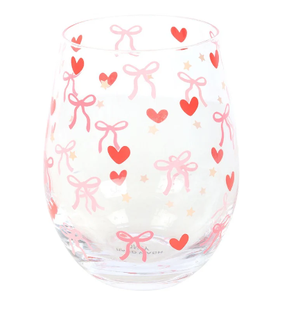 Glass med Hjertedekor 450ml - Søtt Drikkeglass - Vinglass