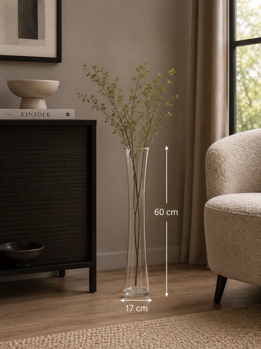 Glassvase 60 cm høy, diameter 17 cm