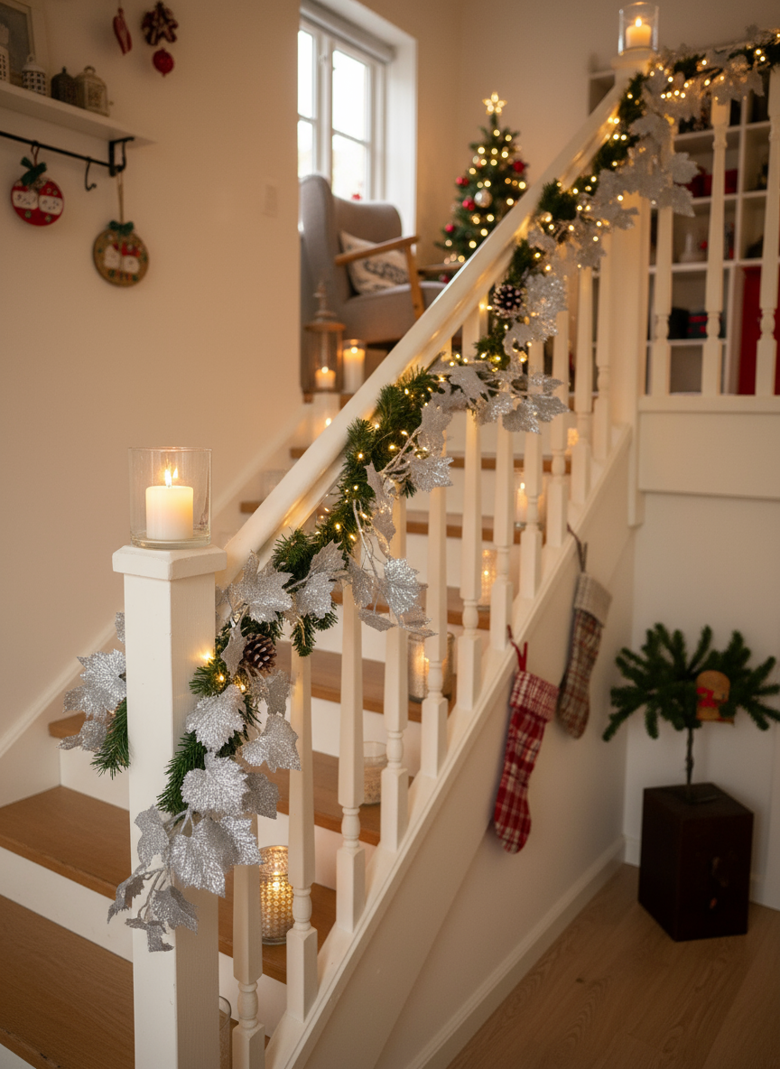 Glitter blader i julepyntet interiør