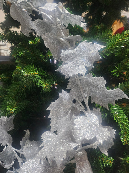 Glitter Blader Sølv Julepynt - Girlander 180 cm