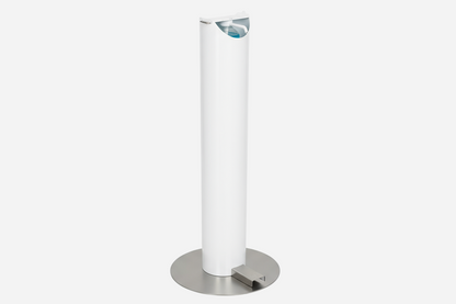 Gulvdispenser med hvit søyle og rustfri fot