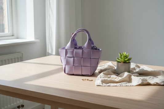 Håndlaget flettet veske i nordisk-minimalistisk setting