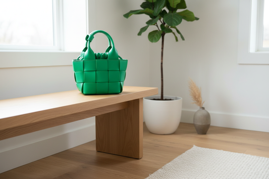 Håndlaget flettet veske i nordiske omgivelser