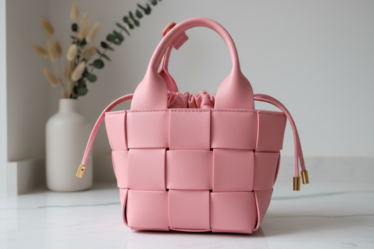 Håndlaget Flettet Veske Rosa - Nærbilde