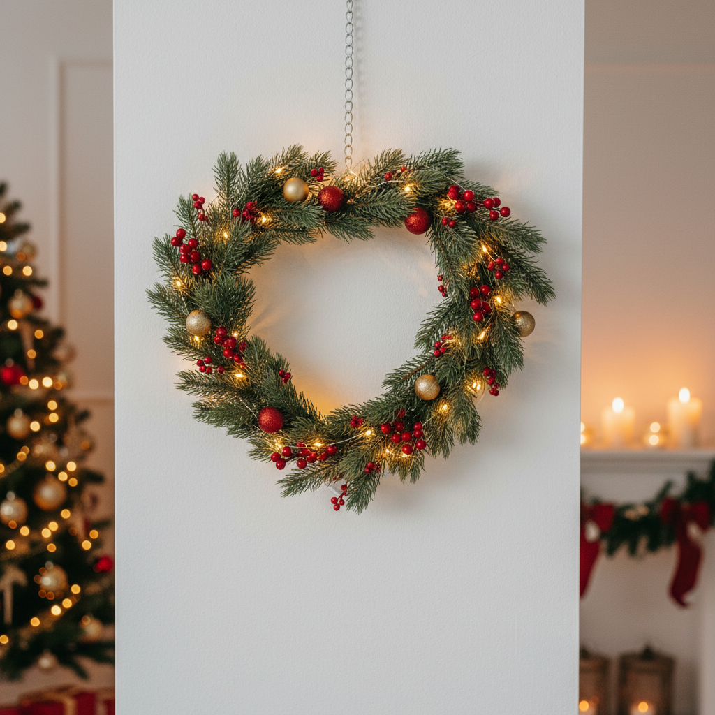 Hjerteramme med juledekorasjon