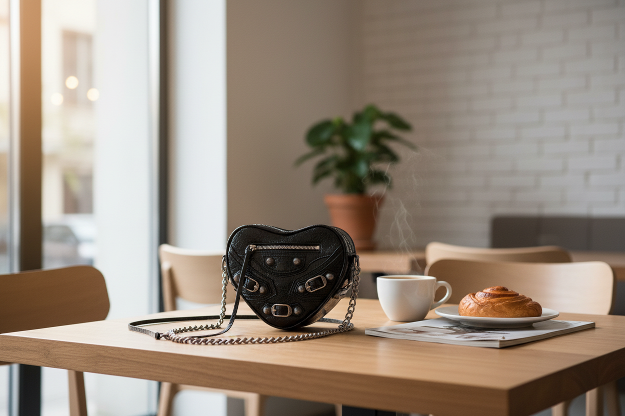 Hjerteveske på kafé