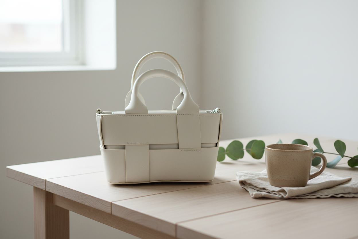 Hvit flettet veske i nordisk setting