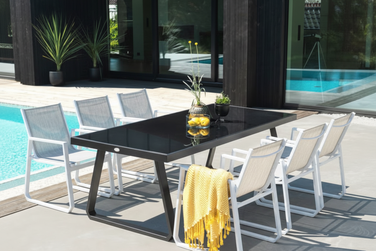 InGarden Eline – Sort bord, hvite stoler