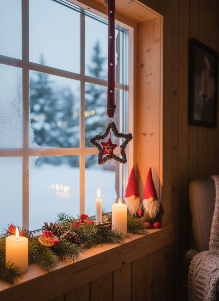 Julestjerne i koselige juleomgivelser