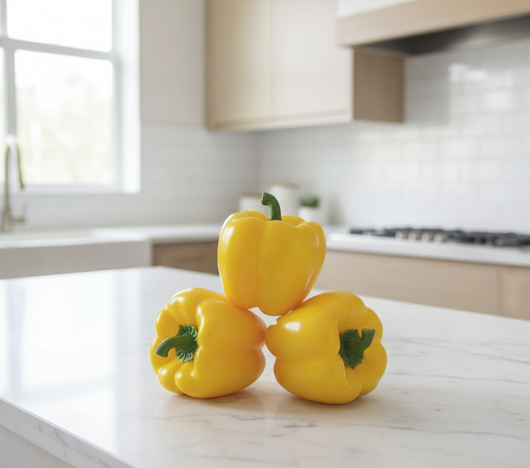 Kunstig gul paprika på kjøkken