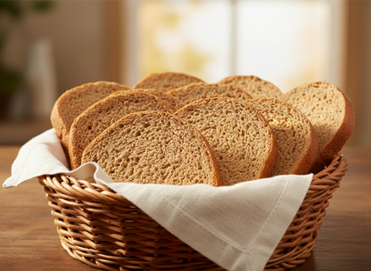 Kunstige brødskiver i brødkurv