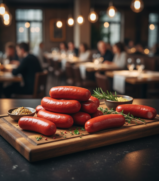 Kunstige småpølser i restaurant-miljø