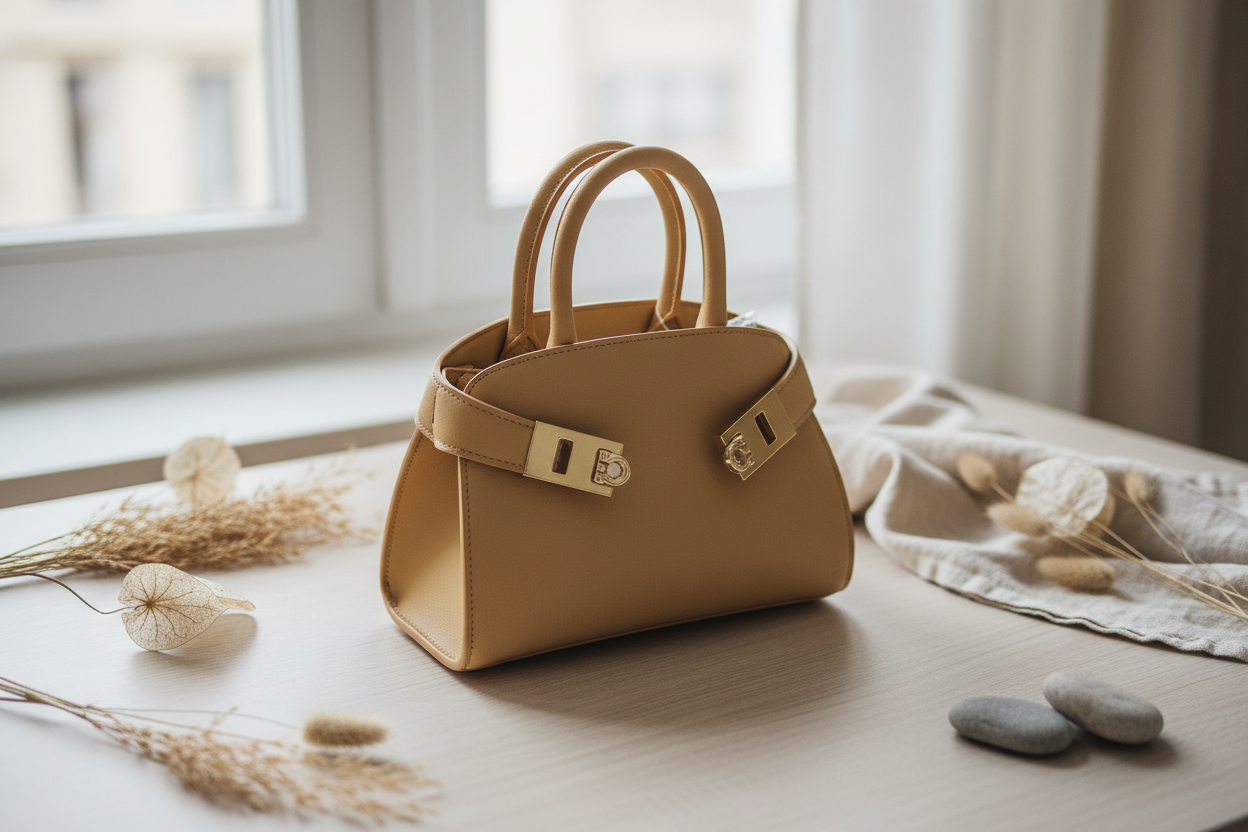 Lys brun veske i naturlige omgivelser