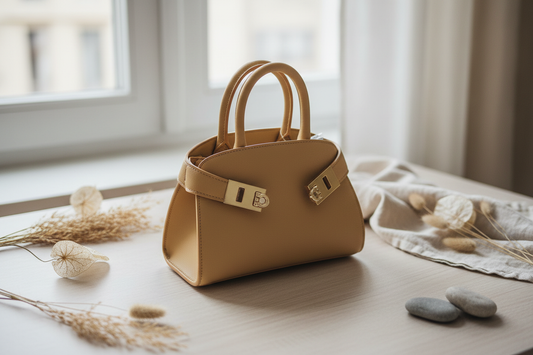 Lys brun veske i naturlige omgivelser