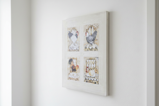 Malt Lerretsbilde Høner nærbilde på vegg