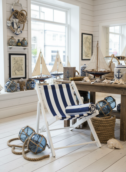 Maritim strandstol i butikk