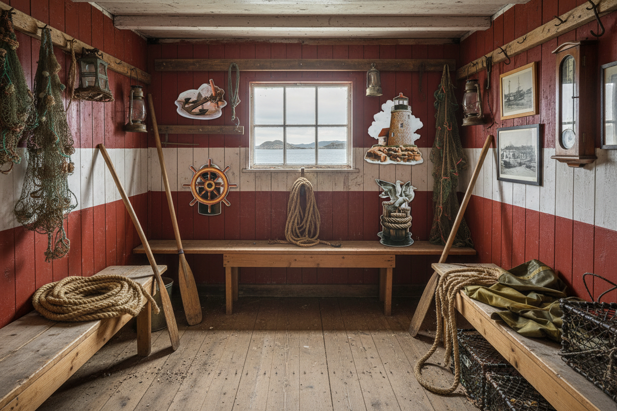 Maritime dekor-motiver i sjøbod