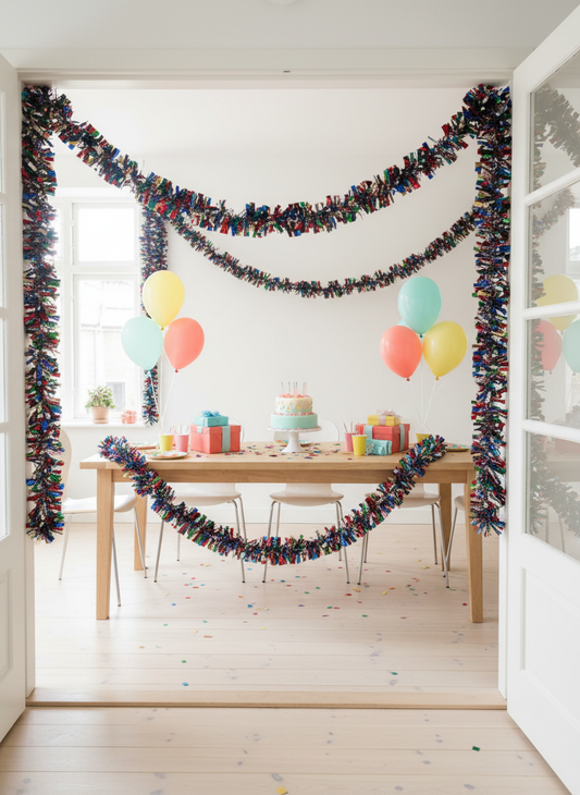Metallfolie-girlander på bursdagsfest