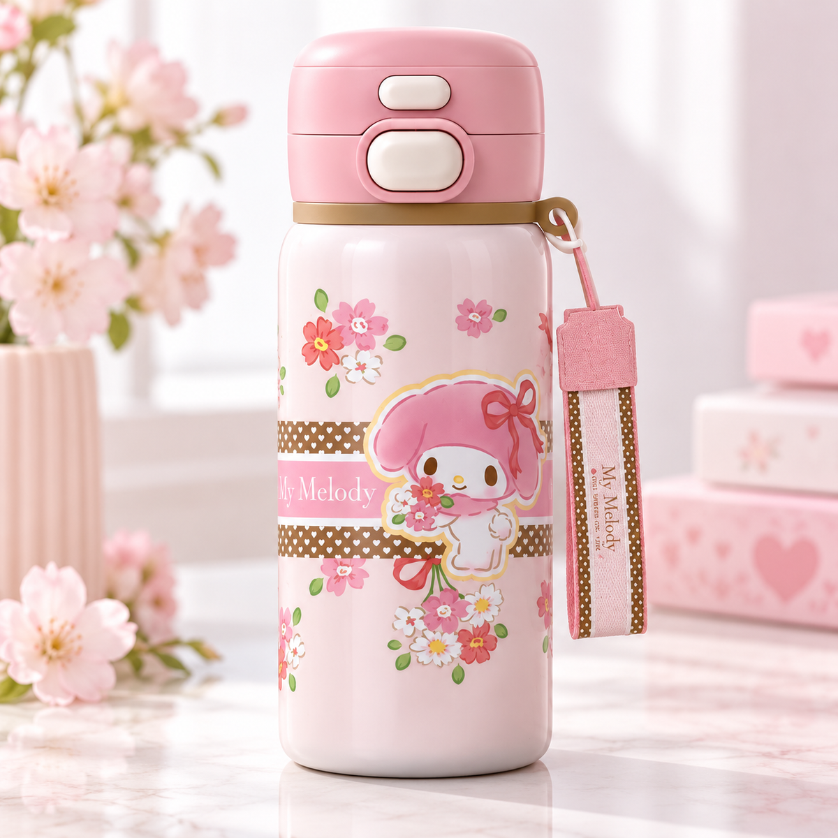 My Melody Sanrio termosflaske med sugerør 500 ml - lys rosa