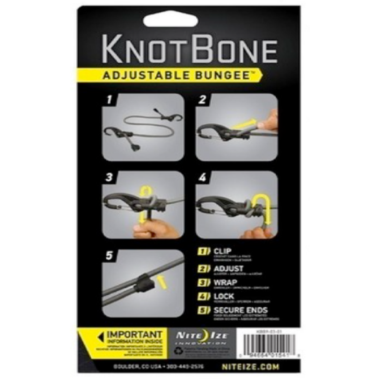 Nite Ize Knotbone karabinkroker - justerbar strikk - 25-122cm