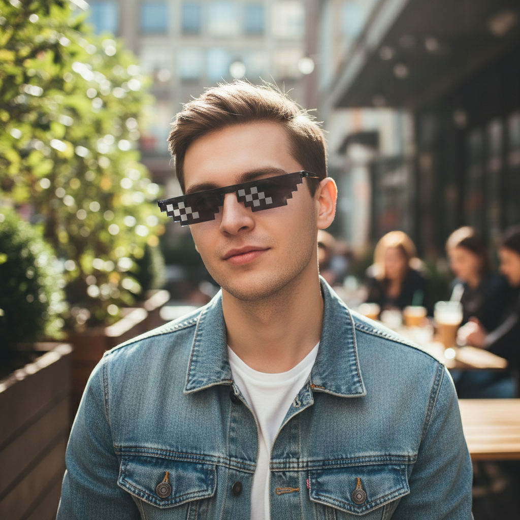 Pixelerte solbriller på person