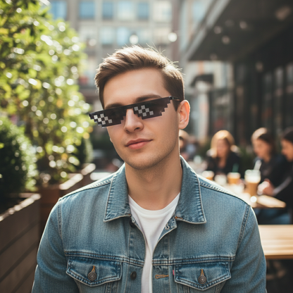 Pixelerte solbriller på person