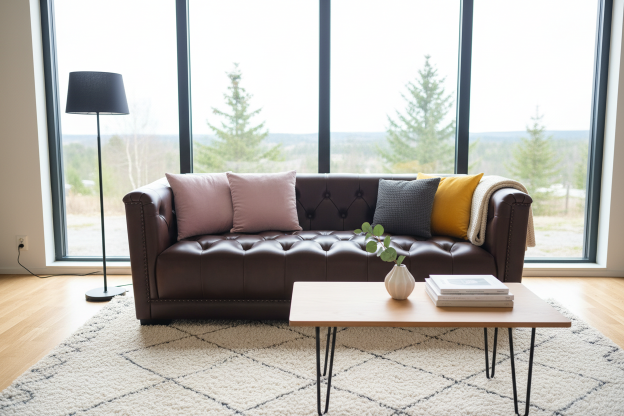 Råtøff sofa i skandinavisk stue