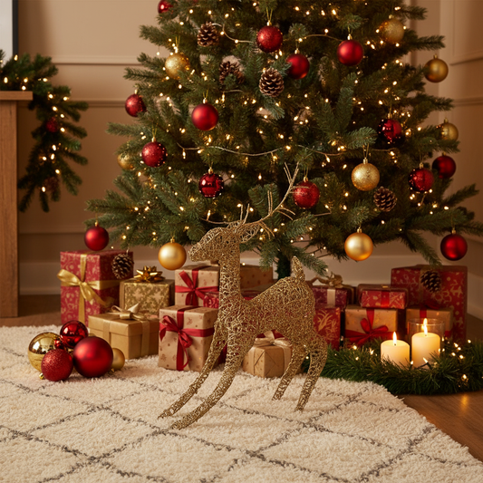 Reinsdyr i gull med julestemning