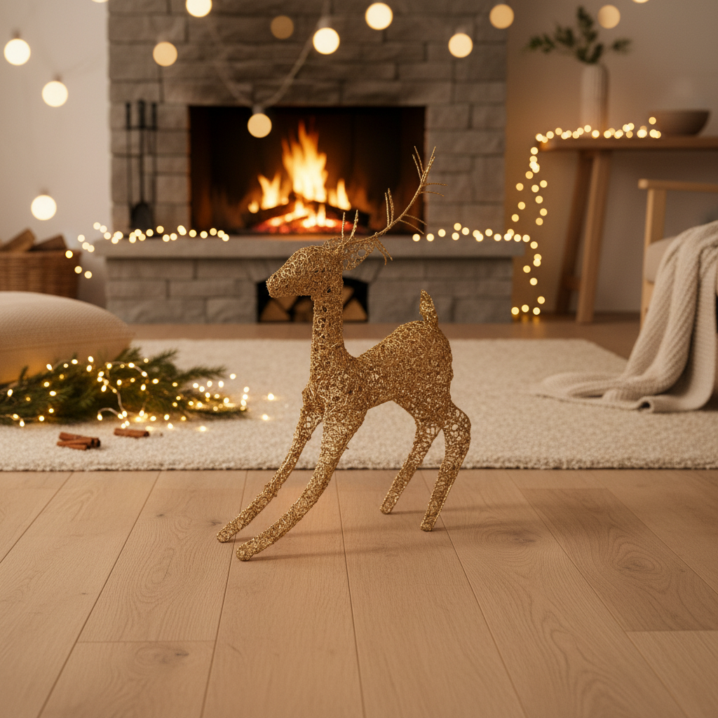 Reinsdyr i gull på gulvet