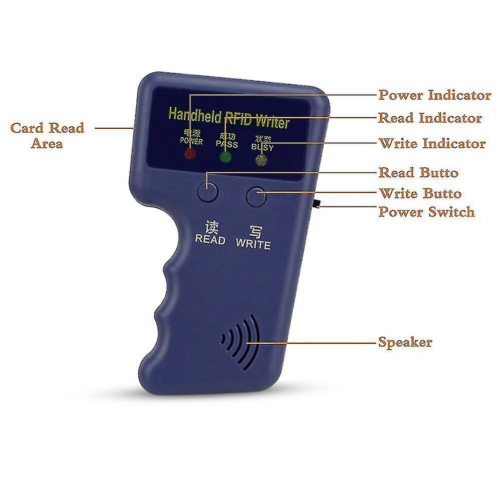 Håndholdt RFID reader + 5 kort og nøkkelringer
