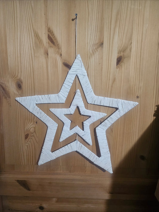 Julestjerner Hvite 3 stk - Naturmaterialer 20/30/40cm - Juledekorasjon til Oppheng