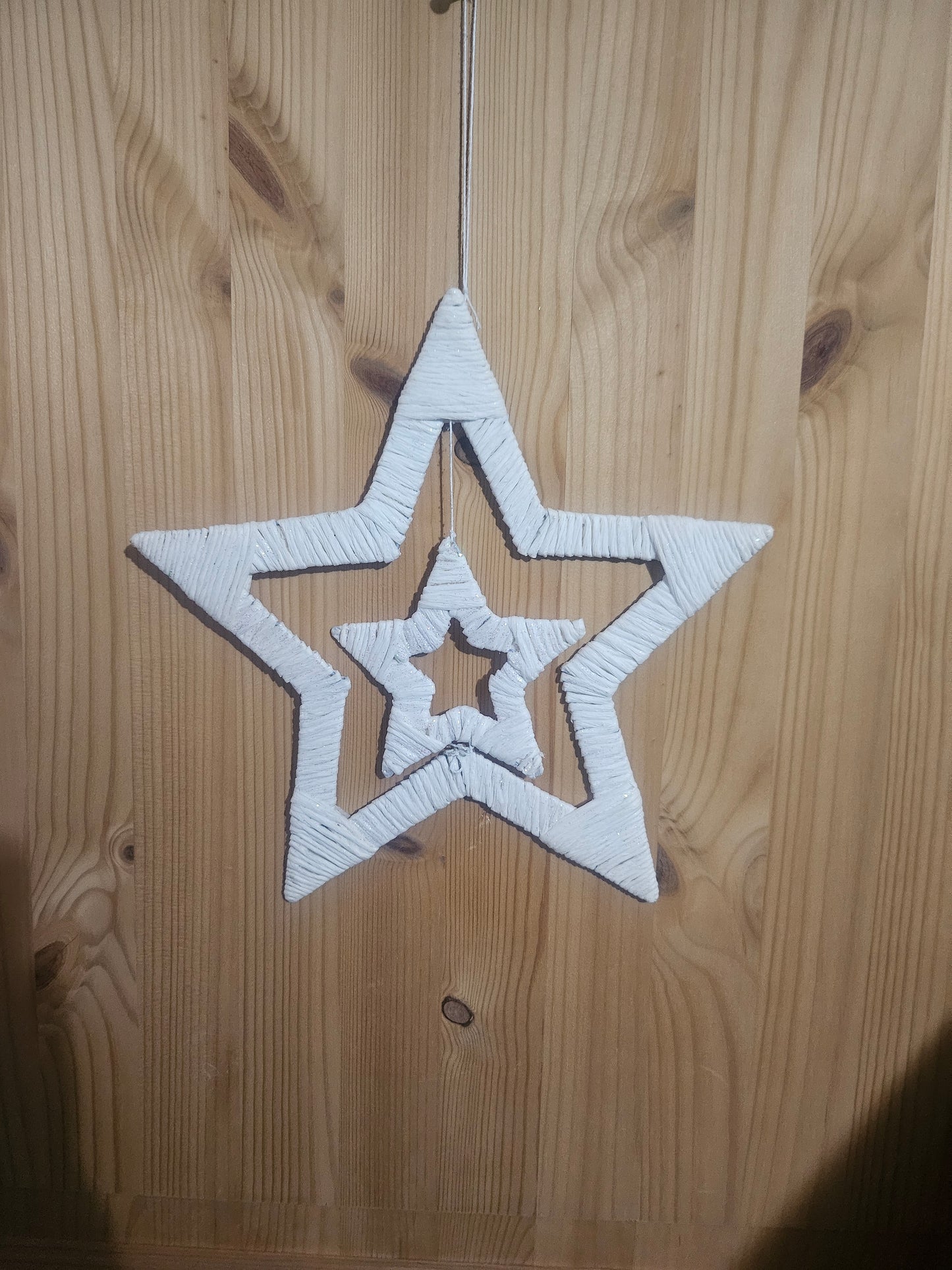 Julestjerner Hvite 3 stk - Naturmaterialer 20/30/40cm - Juledekorasjon til Oppheng