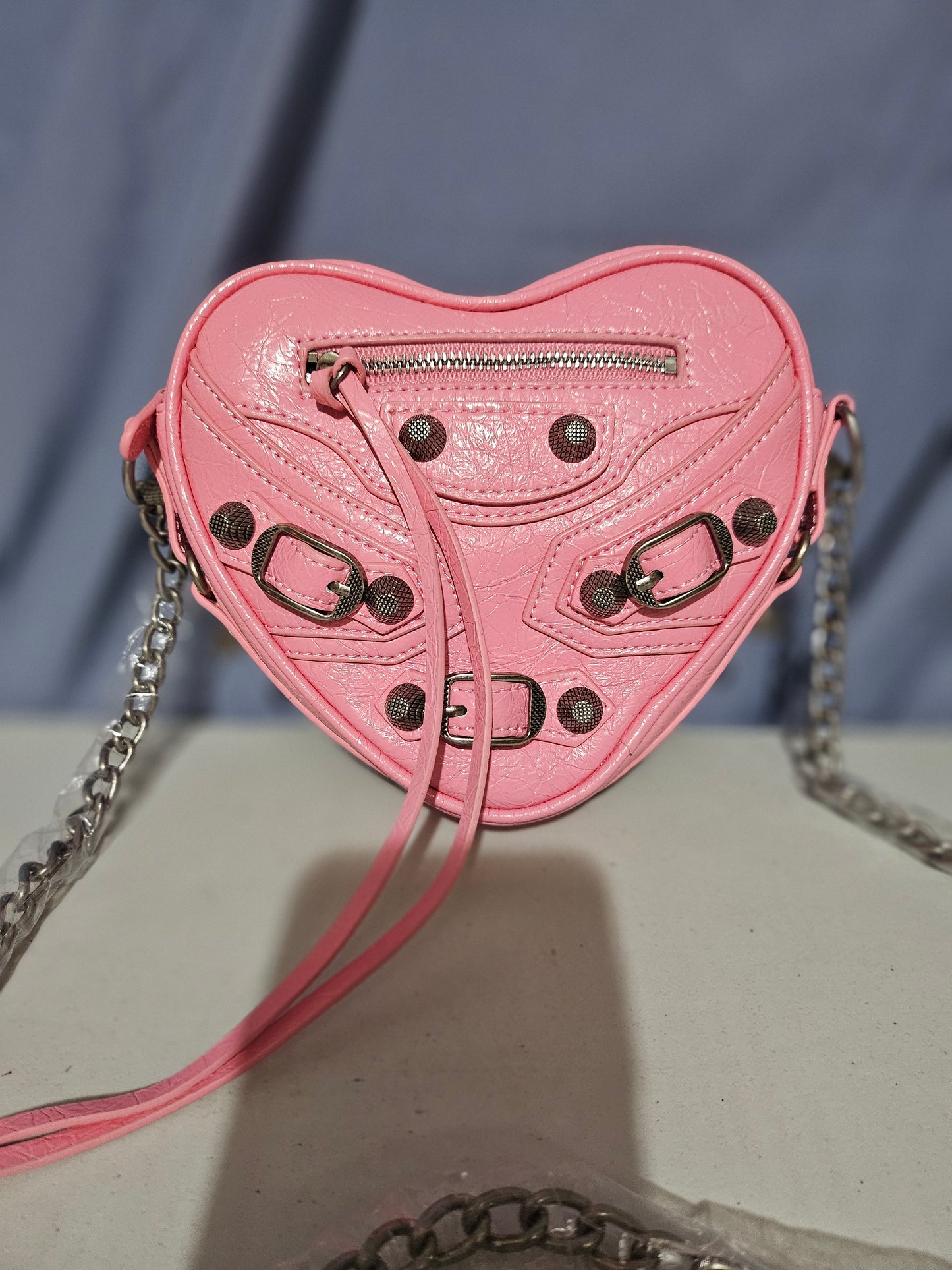 Hjerteveske rosa- Søt Skulderveske i Kuskinn