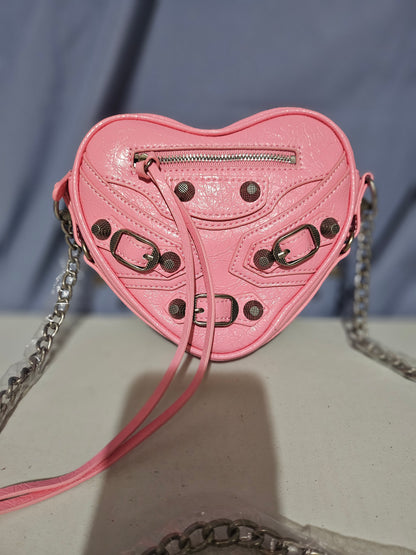 Hjerteveske rosa- Søt Skulderveske i Kuskinn
