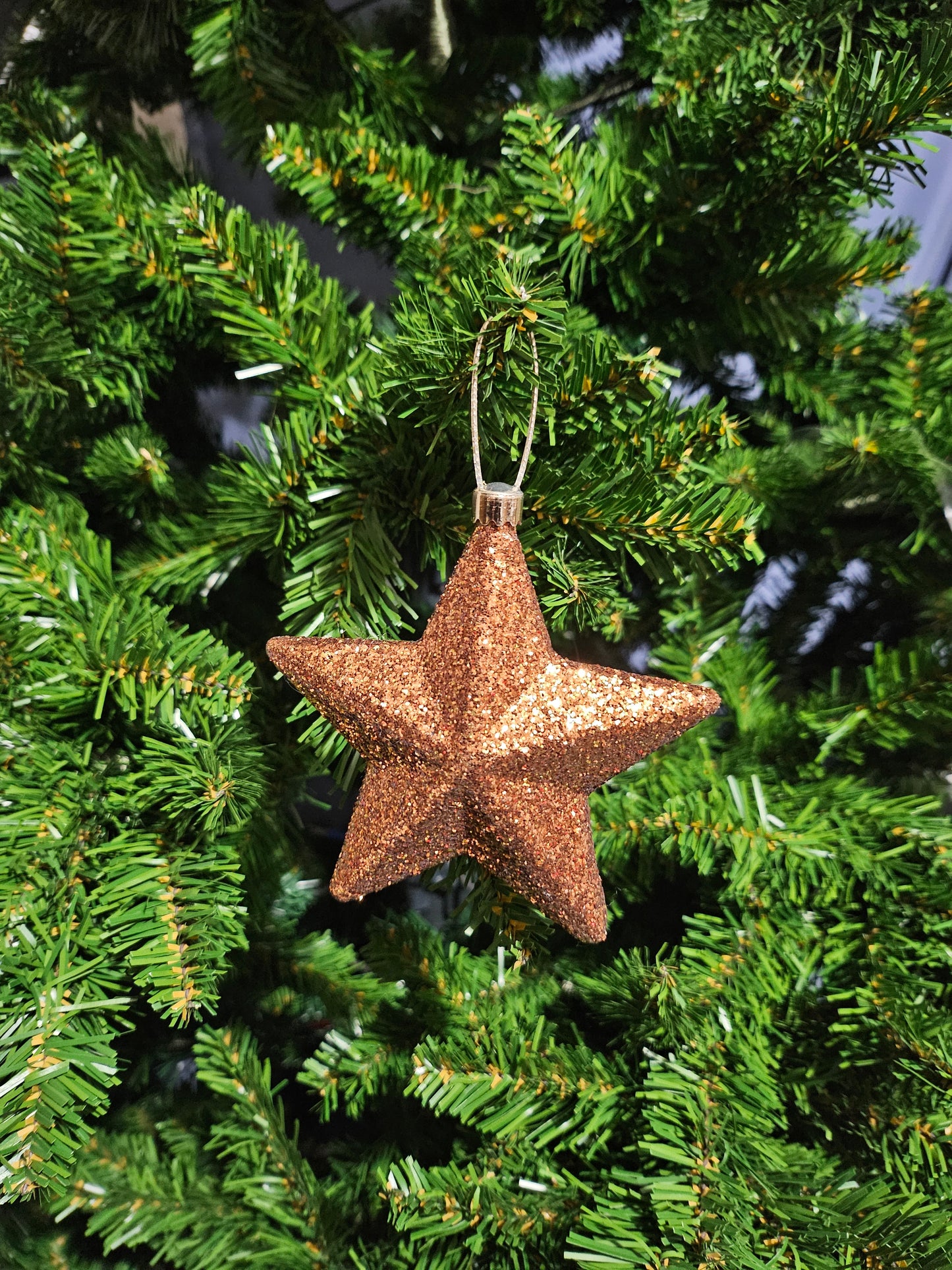 Julekule Stjerne med Glitter i Gull - 10 cm