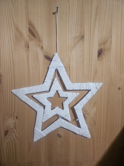 Julestjerner Hvite 3 stk - Naturmaterialer 20/30/40cm - Juledekorasjon til Oppheng