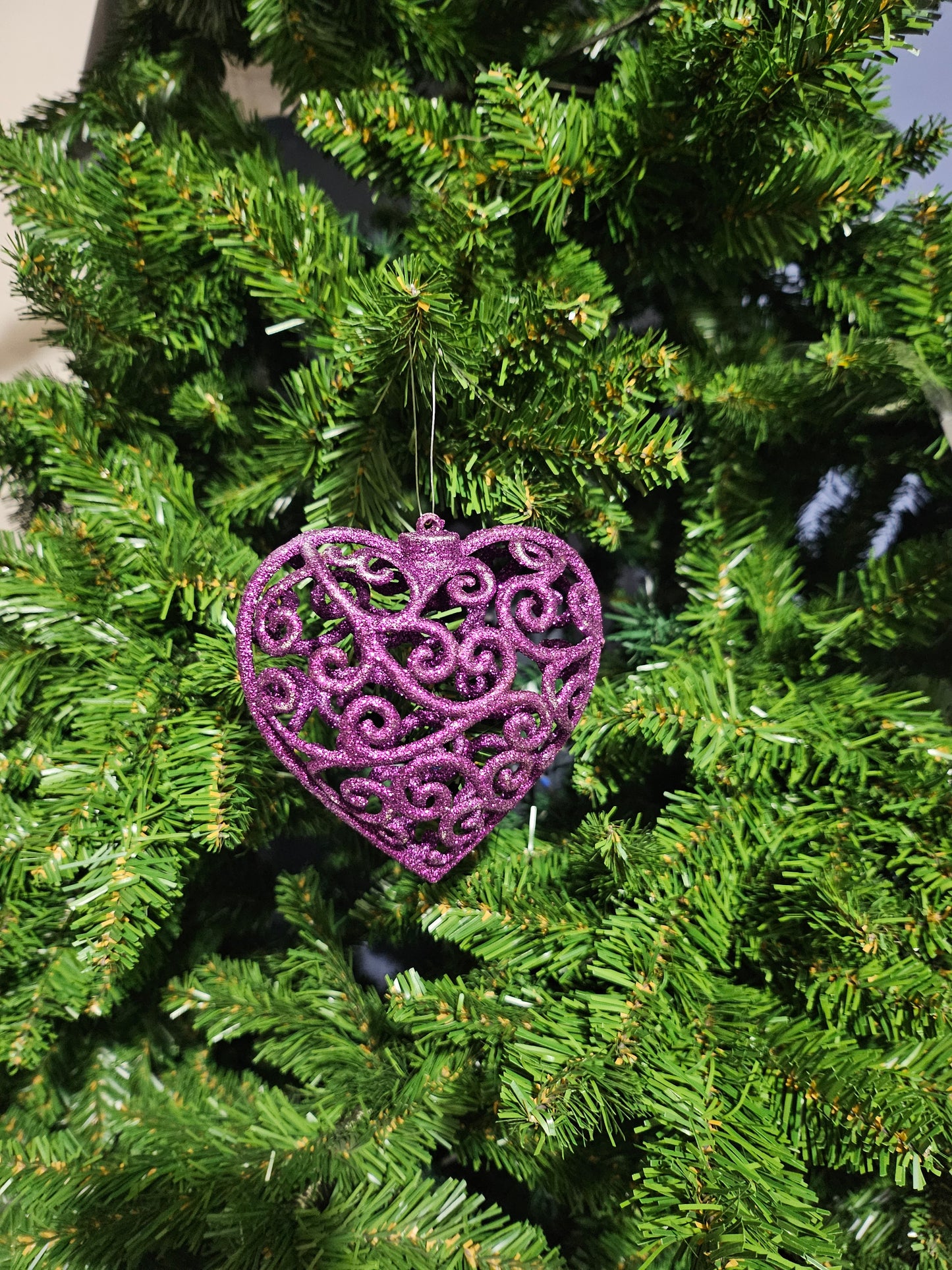 Julekule Hjerte i Lilla - 10 cm