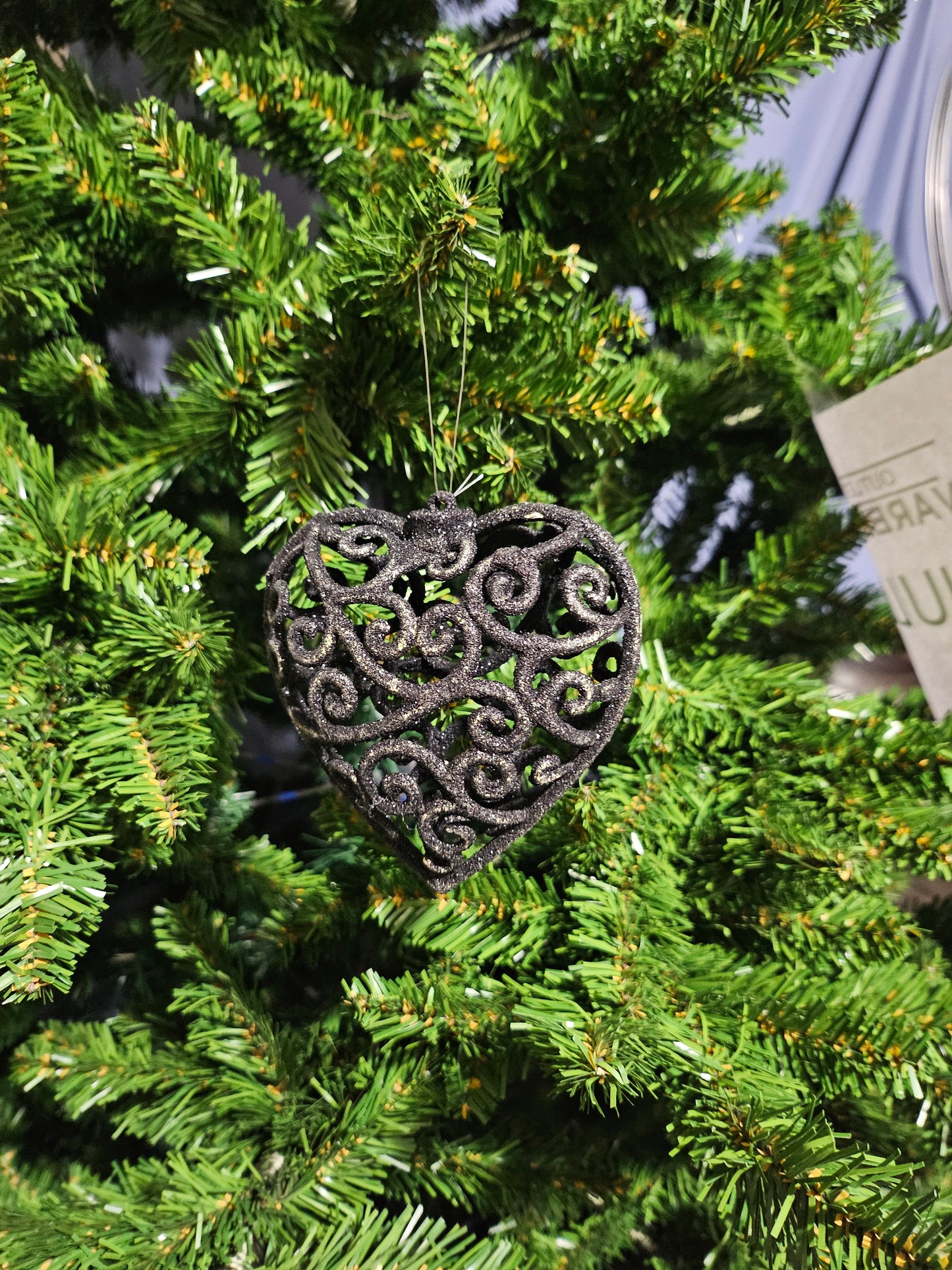 Julekule Hjerte i Sort - 10 cm