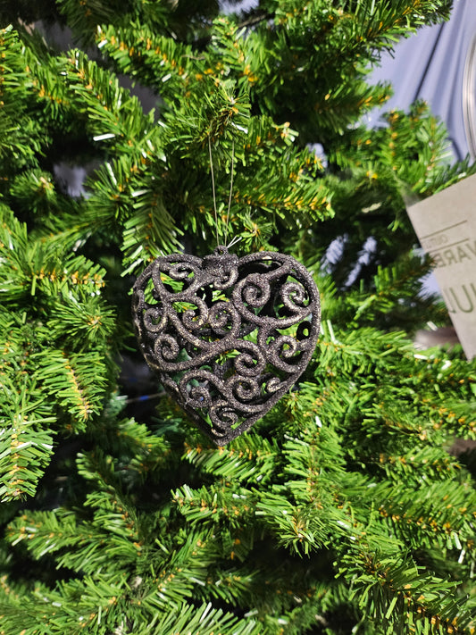Julekule Hjerte i Sort - 10 cm