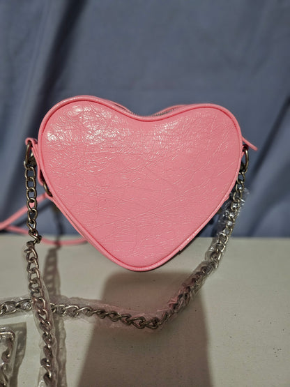 Hjerteveske rosa- Søt Skulderveske i Kuskinn