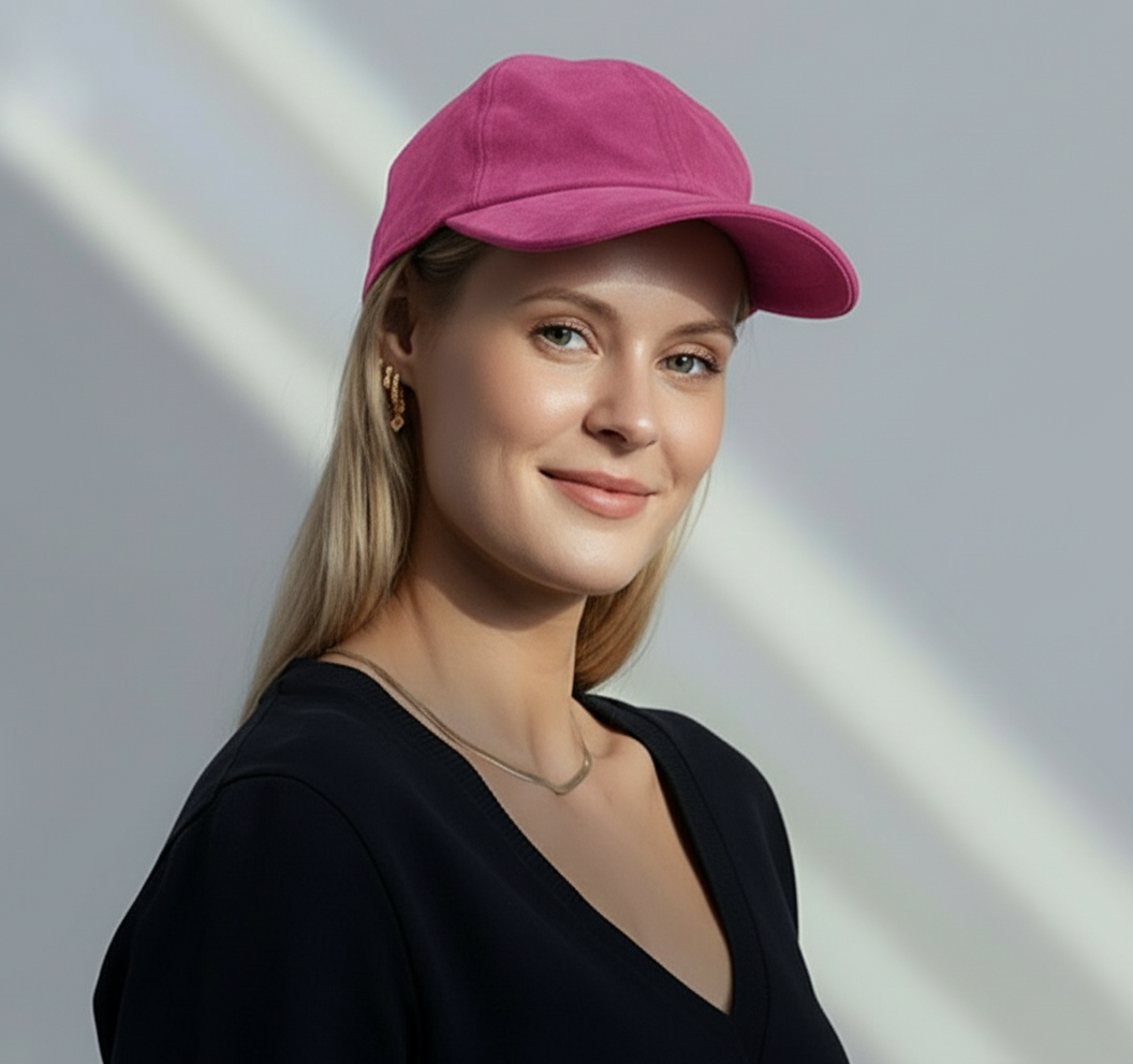 Rosa caps på person