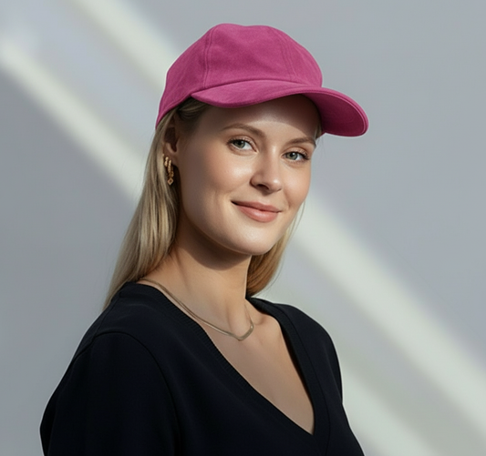 Rosa caps på person